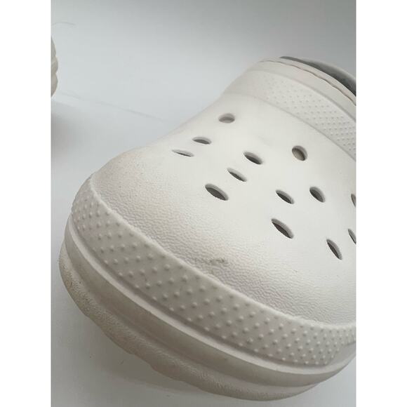 Crocs Sandals Clogs Shoes Kids Children’s 1 Lined Croc White Gray Fuzzy Insole - Picture 10 of 12